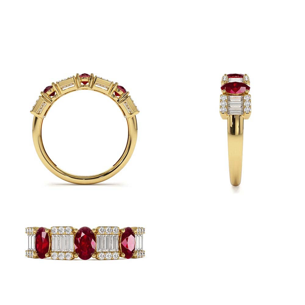 14K Baguette & Round Diamond with Genuine Ruby Ring - view 5