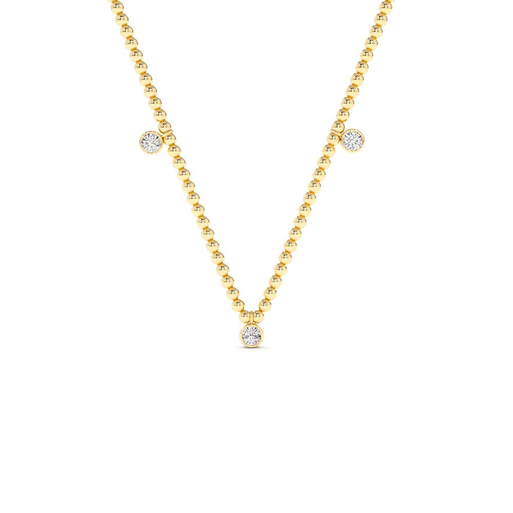 14K 2MM Bead Necklace with Dangling Bezel Setting Diamonds by Orlina Fine