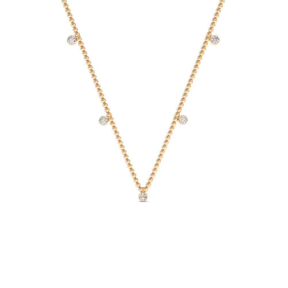 14K 2MM Bead Necklace with Dangling Bezel Setting Diamonds - view 2