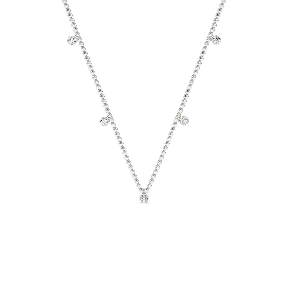 14K 2MM Bead Necklace with Dangling Bezel Setting Diamonds - view 3