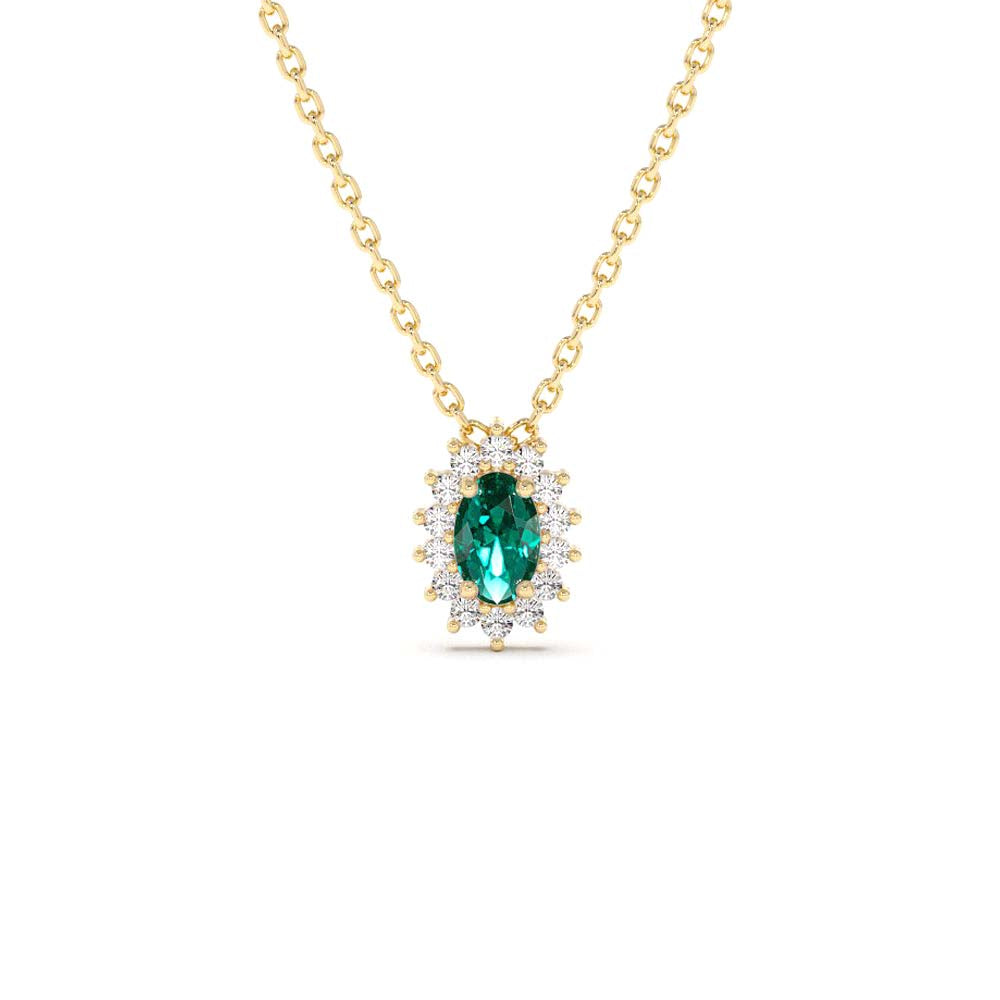14K Emerald Necklace with Halo Diamonds by Orlina Fine
