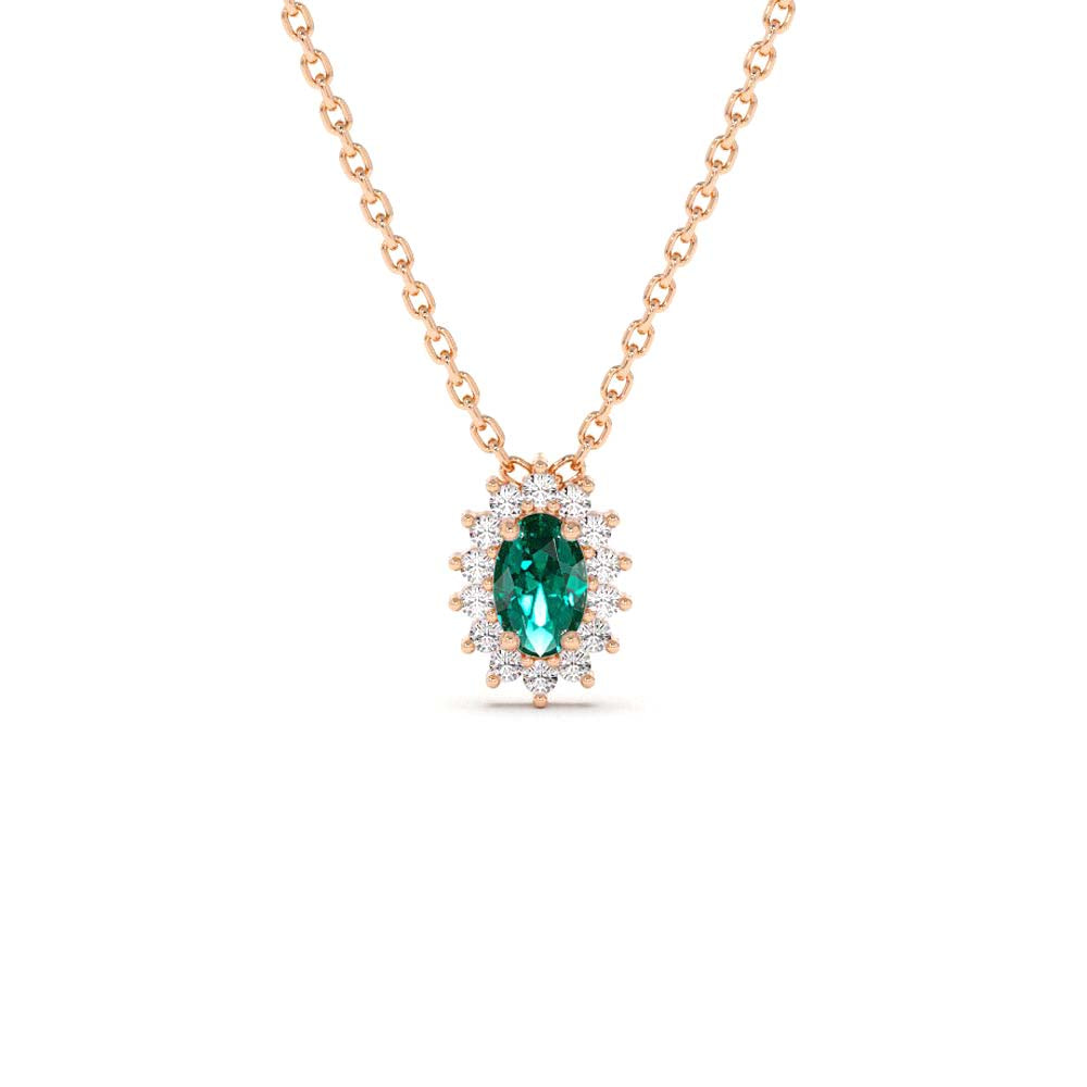 14K Emerald Necklace with Halo Diamonds - view 2