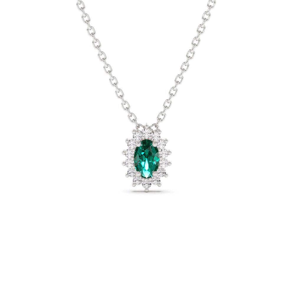 14K Emerald Necklace with Halo Diamonds - view 3
