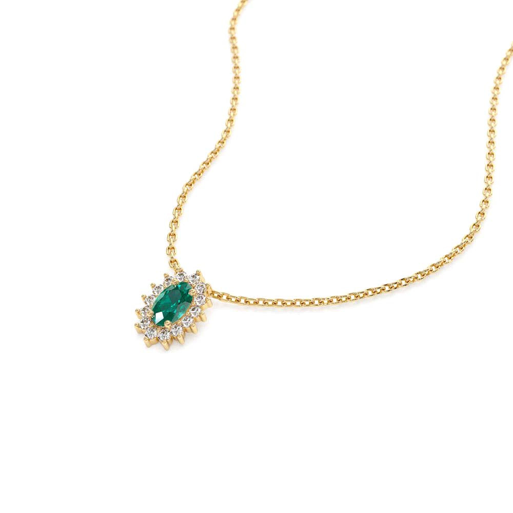 14K Emerald Necklace with Halo Diamonds - view 4