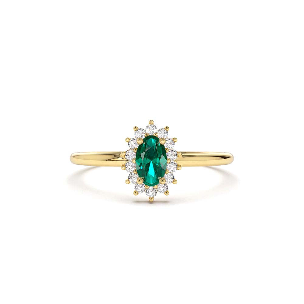 14K Emerald Ring with Halo Diamonds by Orlina Fine
