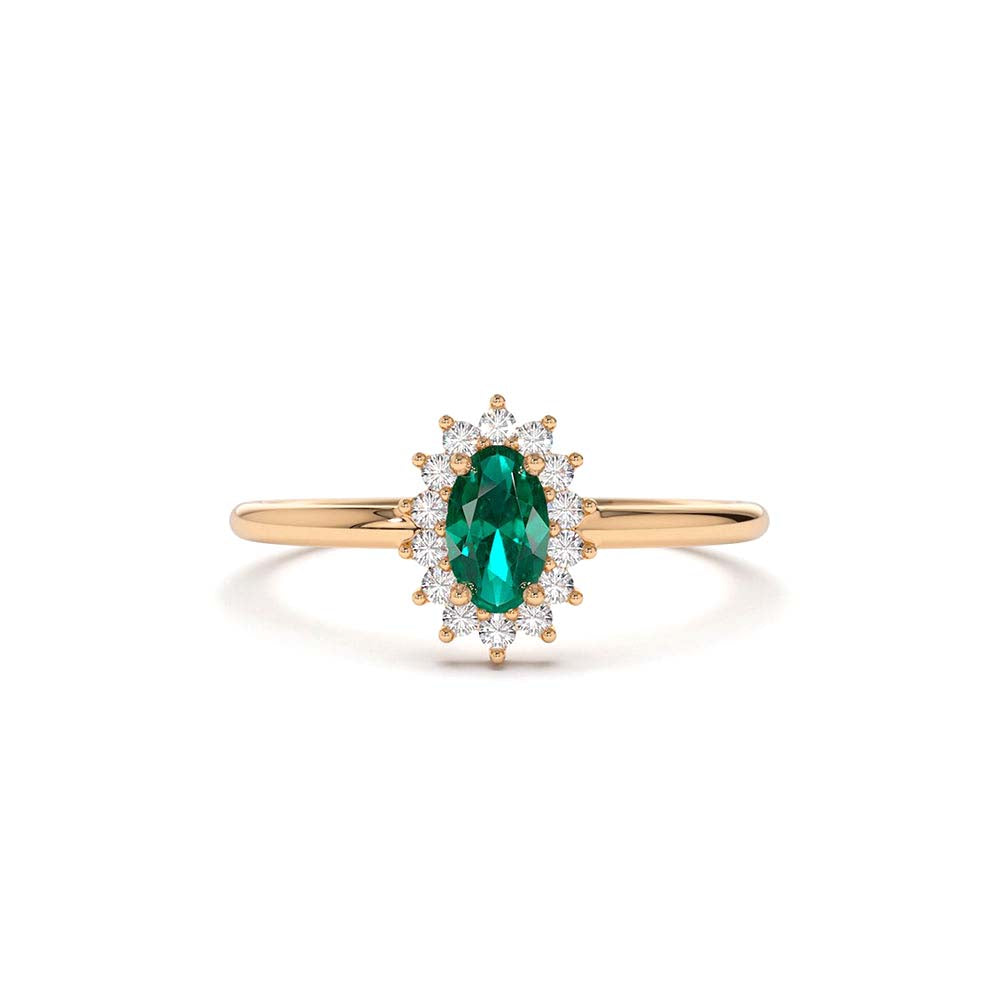 14K Emerald Ring with Halo Diamonds - view 2