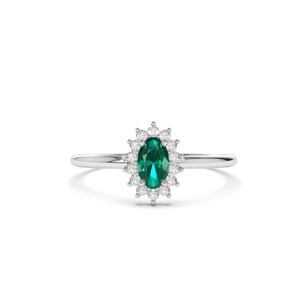 14K Emerald Ring with Halo Diamonds - view 3