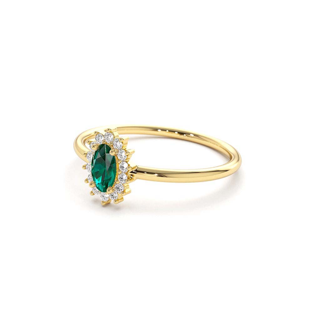 14K Emerald Ring with Halo Diamonds - view 4