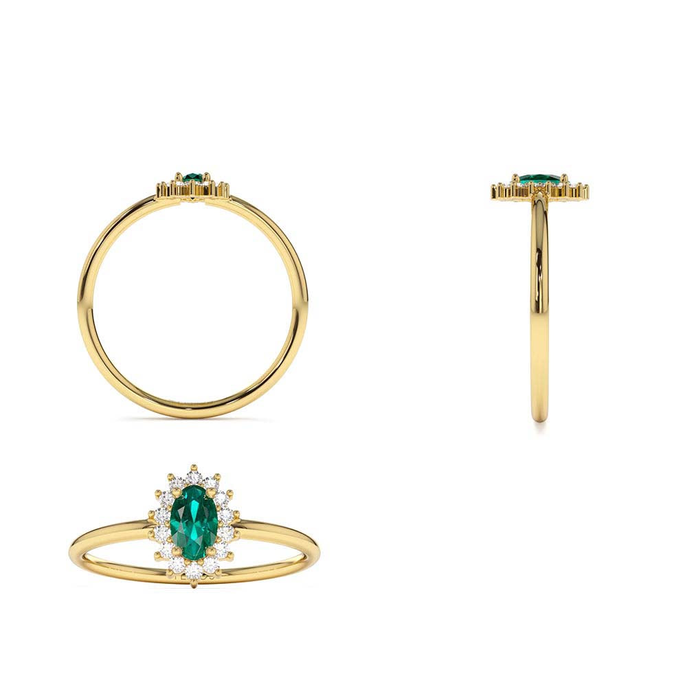 14K Emerald Ring with Halo Diamonds - view 5