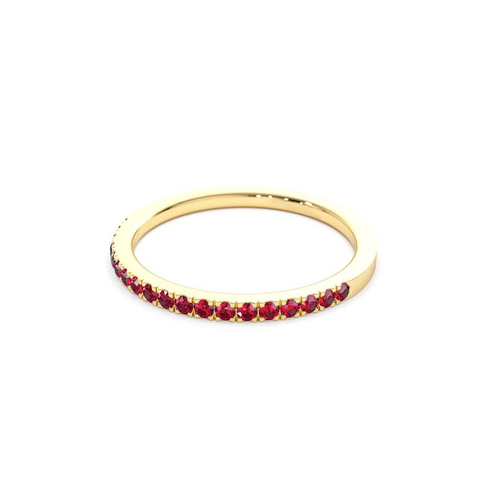 14K Gold Half Eternity Pave Ruby Ring - view 4
