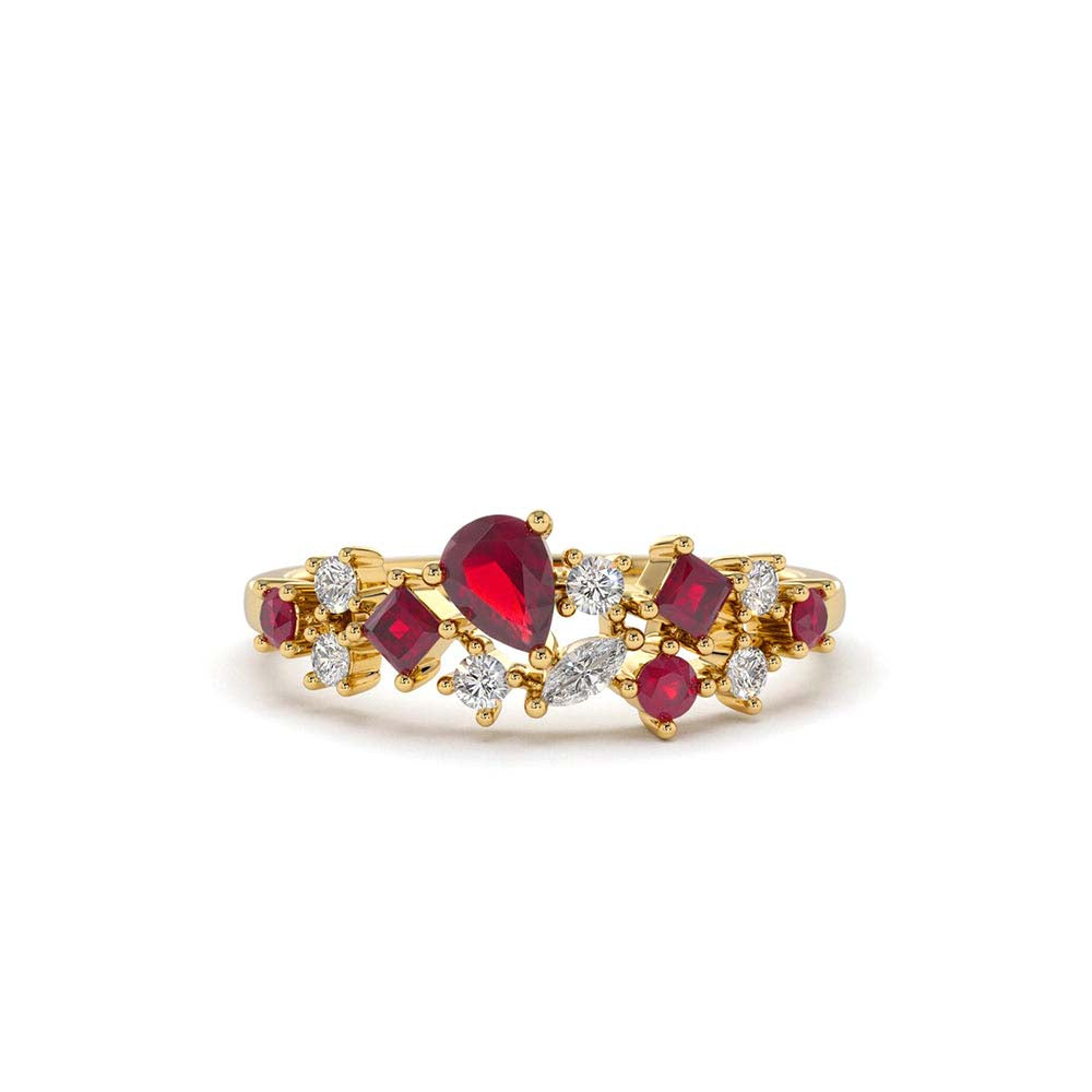14K Ruby and Diamond Mixed Shape Cluster Ring by Orlina Fine