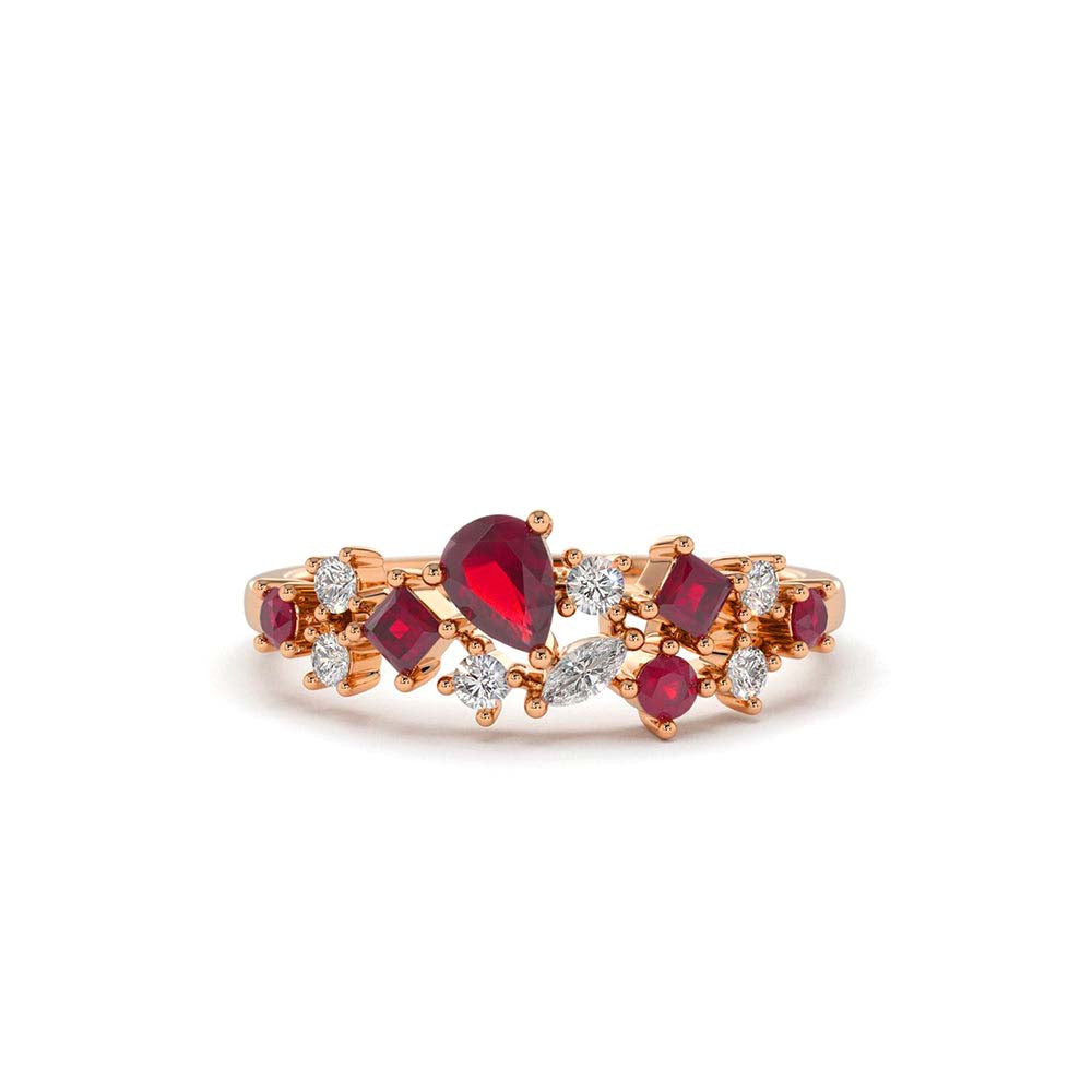 14K Ruby and Diamond Mixed Shape Cluster Ring - view 3