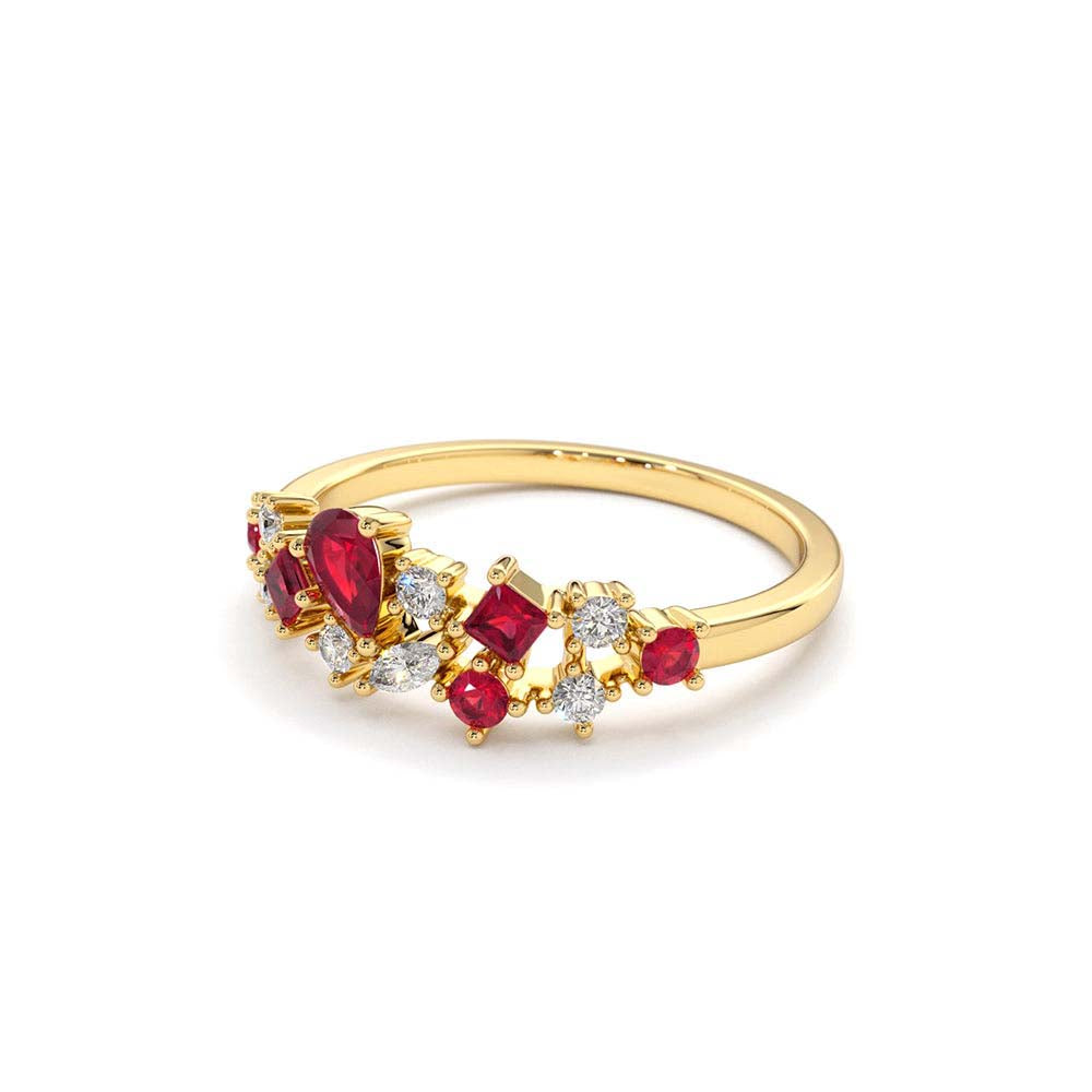 14K Ruby and Diamond Mixed Shape Cluster Ring - view 4
