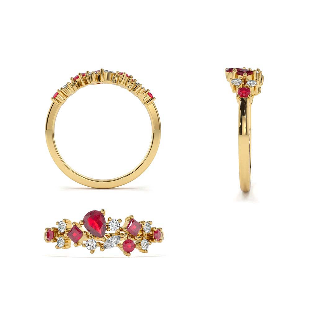 14K Ruby and Diamond Mixed Shape Cluster Ring - view 5