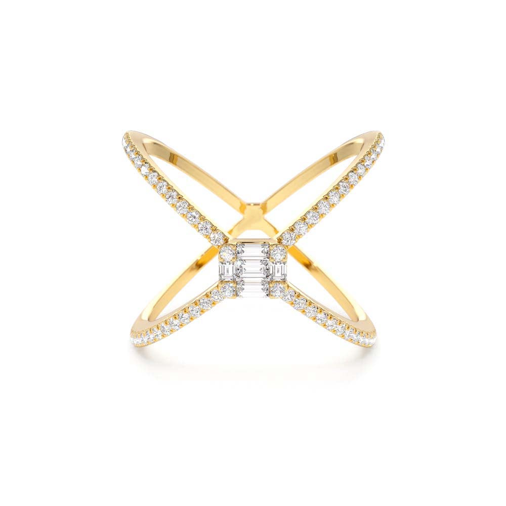 14K Gold Baguette and Round Diamond Illusion Setting Statement Ring by Orlina Fine