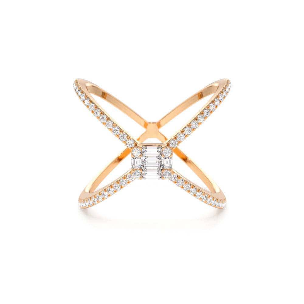 14K Gold Baguette and Round Diamond Illusion Setting Statement Ring - view 2