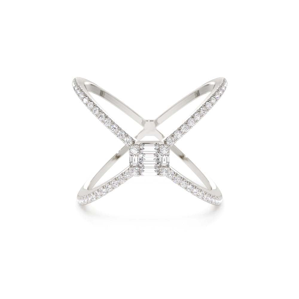 14K Gold Baguette and Round Diamond Illusion Setting Statement Ring - view 3