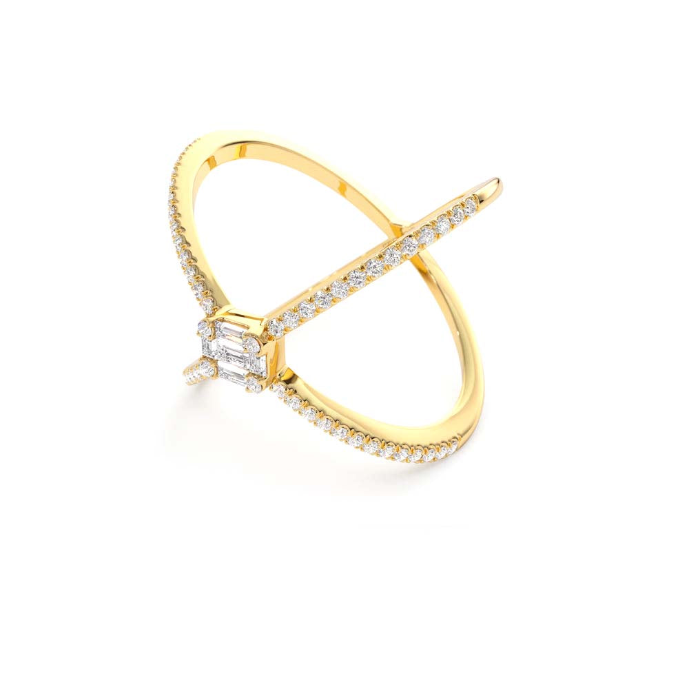 14K Gold Baguette and Round Diamond Illusion Setting Statement Ring - view 4