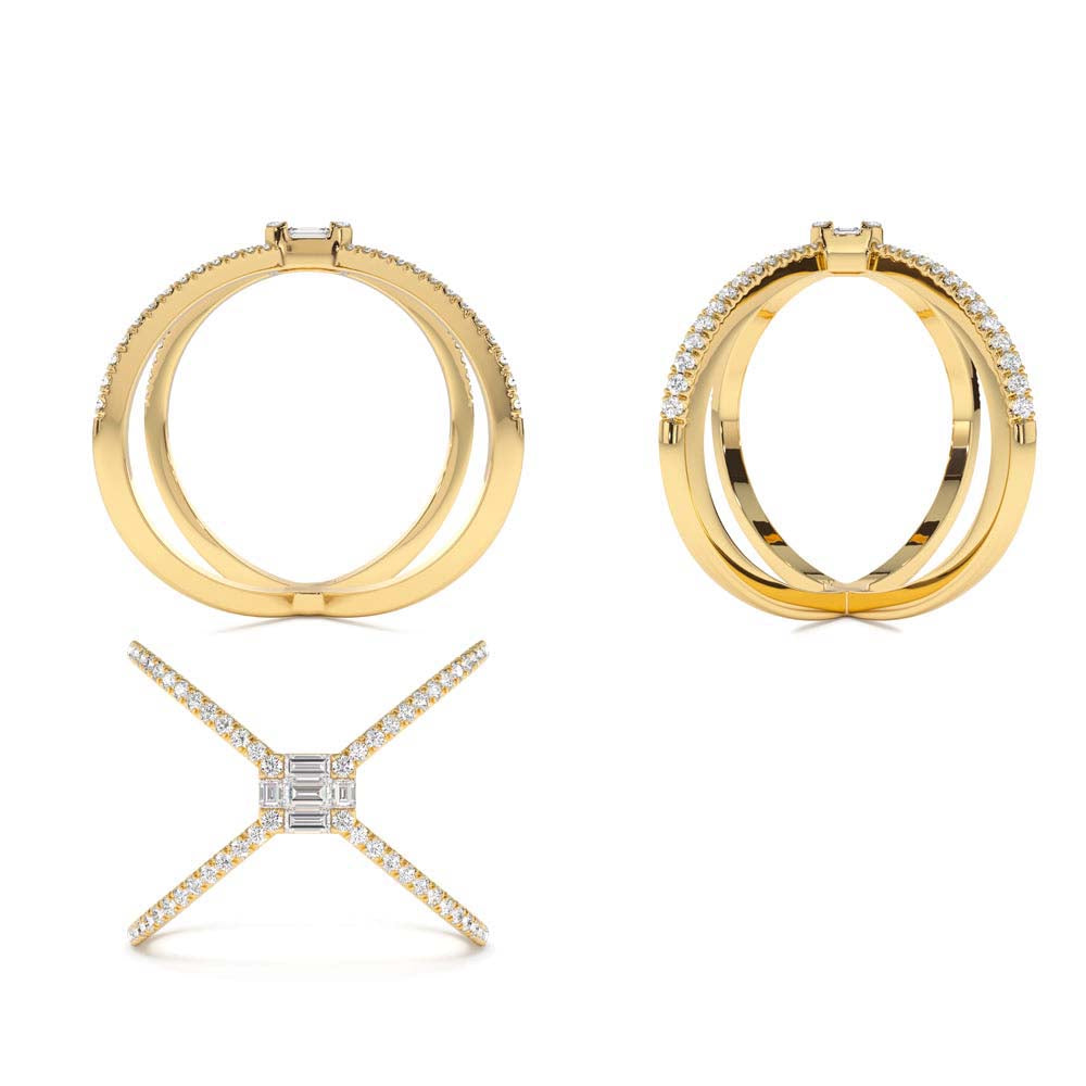 14K Gold Baguette and Round Diamond Illusion Setting Statement Ring - view 5