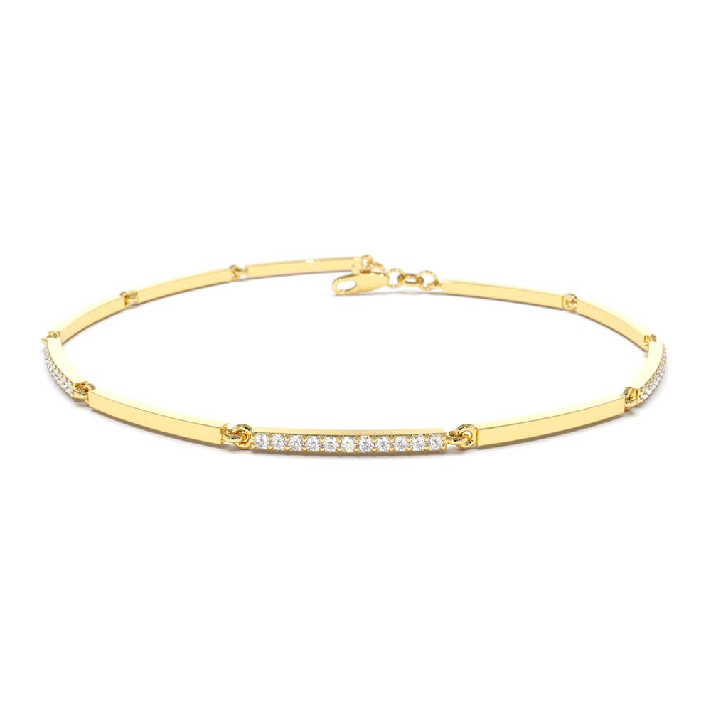 14K Solid Gold & Pave Diamond Bar Bracelet by Orlina Fine