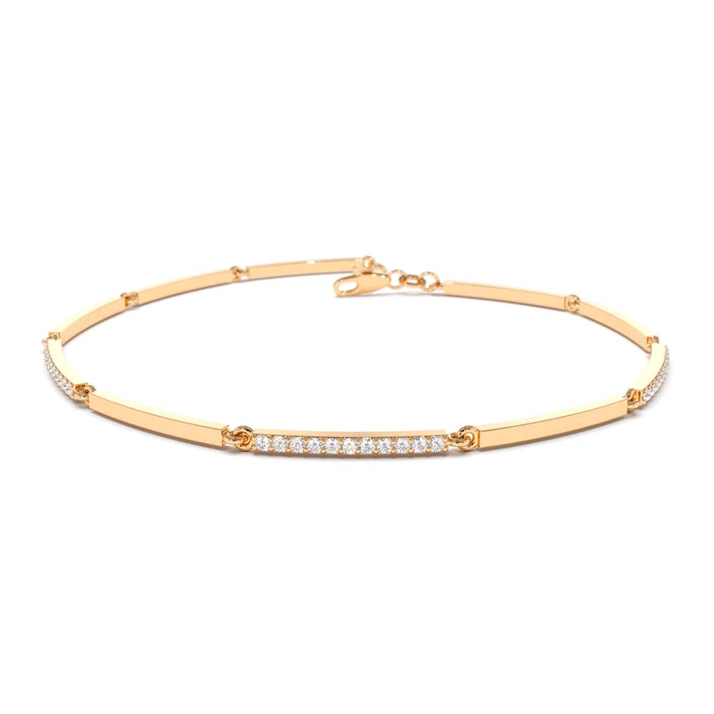 14K Solid Gold & Pave Diamond Bar Bracelet - view 2