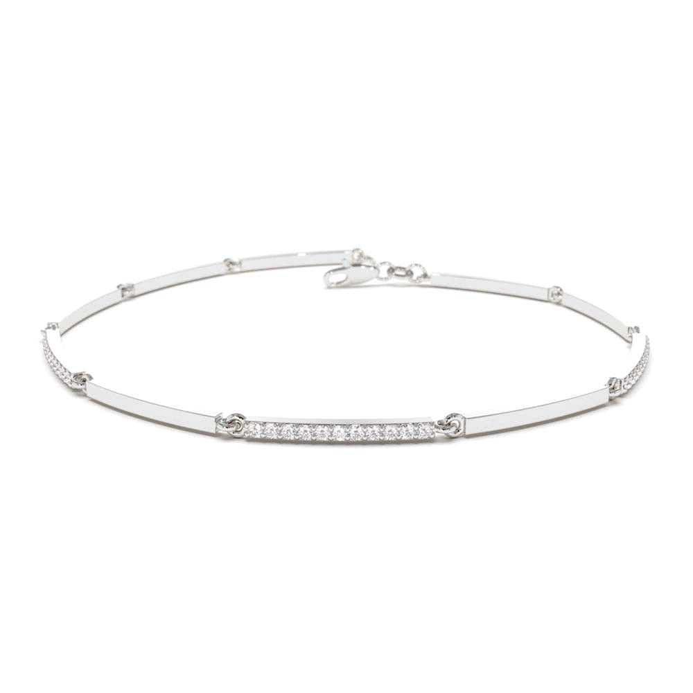 14K Solid Gold & Pave Diamond Bar Bracelet - view 3