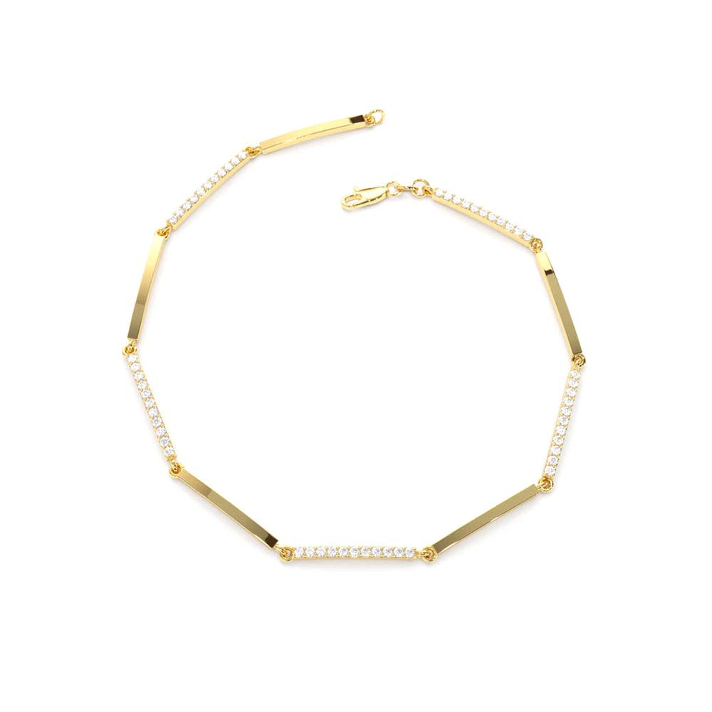14K Solid Gold & Pave Diamond Bar Bracelet - view 4