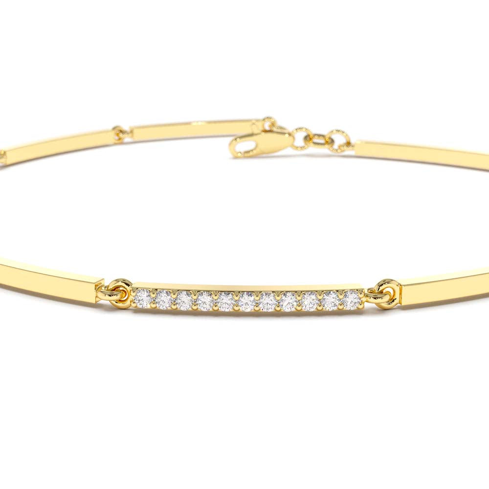 14K Solid Gold & Pave Diamond Bar Bracelet - view 5