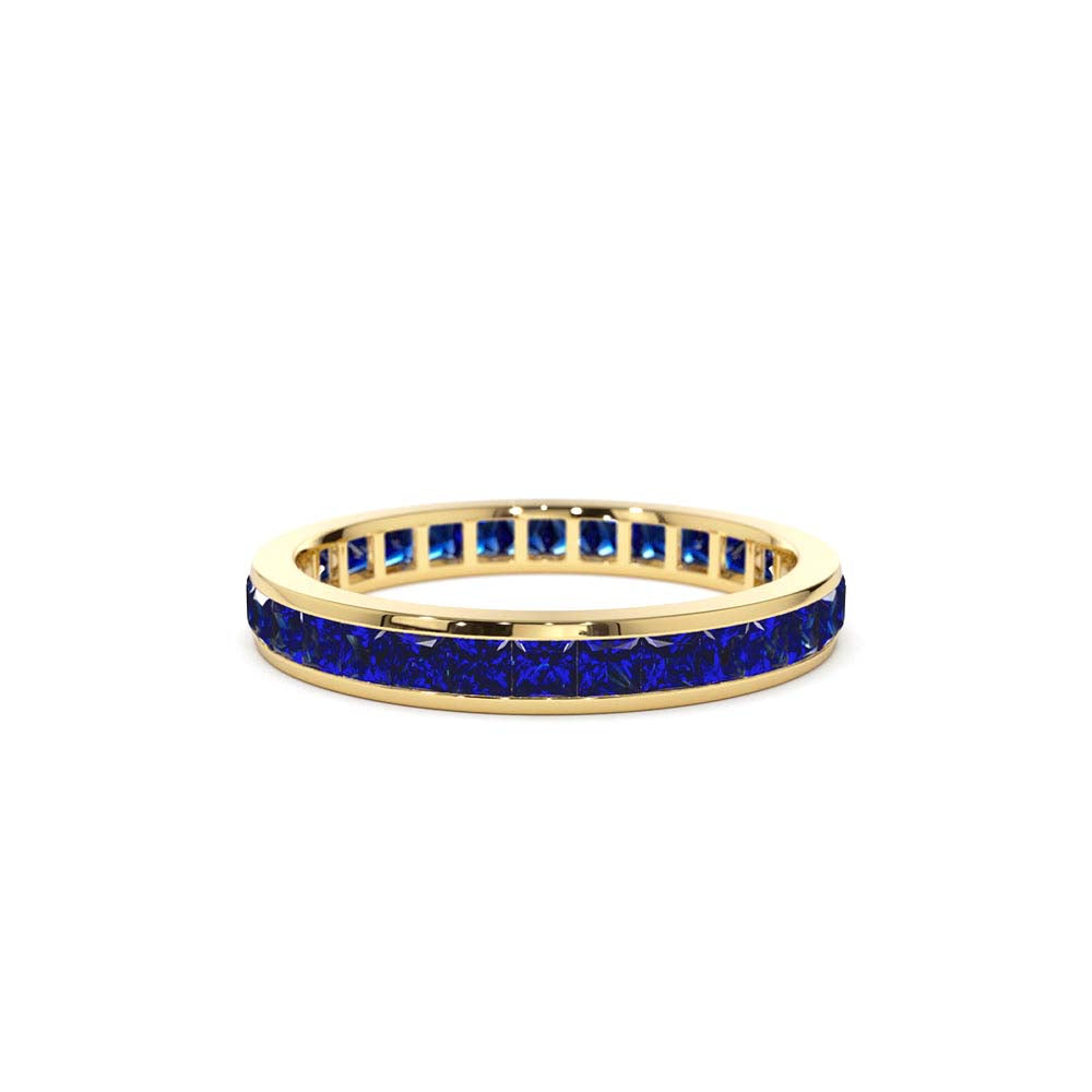 14K Gold Full Eternity Princess Cut Sapphire Ring by Orlina Fine