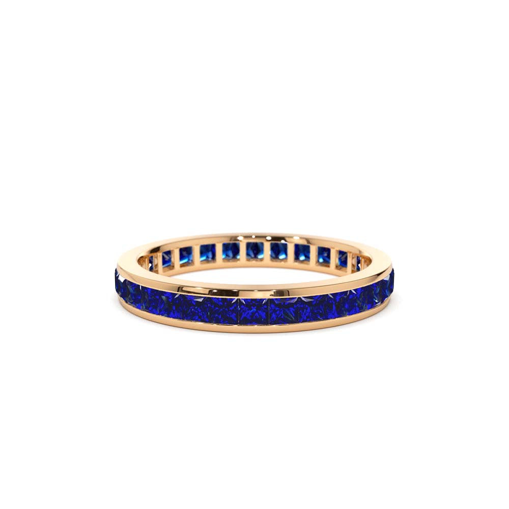14K Gold Full Eternity Princess Cut Sapphire Ring - view 2