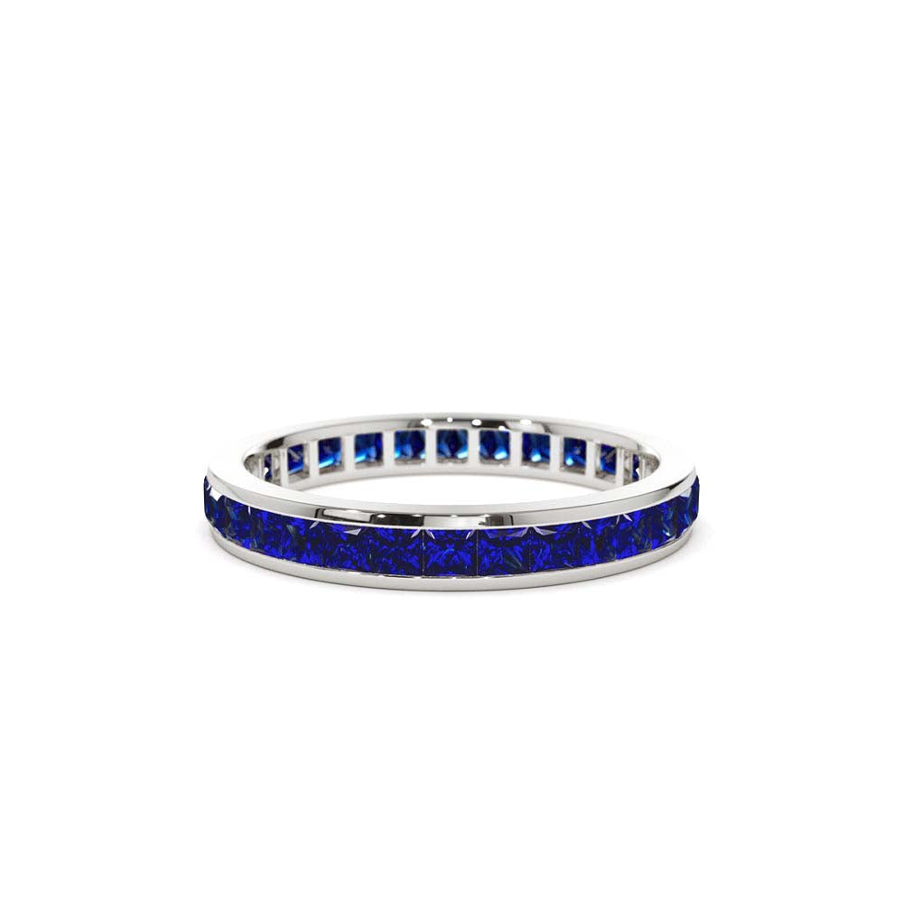 14K Gold Full Eternity Princess Cut Sapphire Ring - view 3