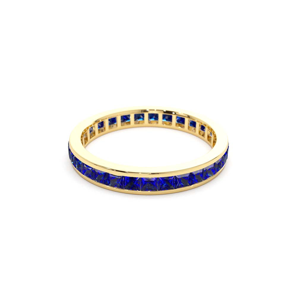 14K Gold Full Eternity Princess Cut Sapphire Ring - view 4