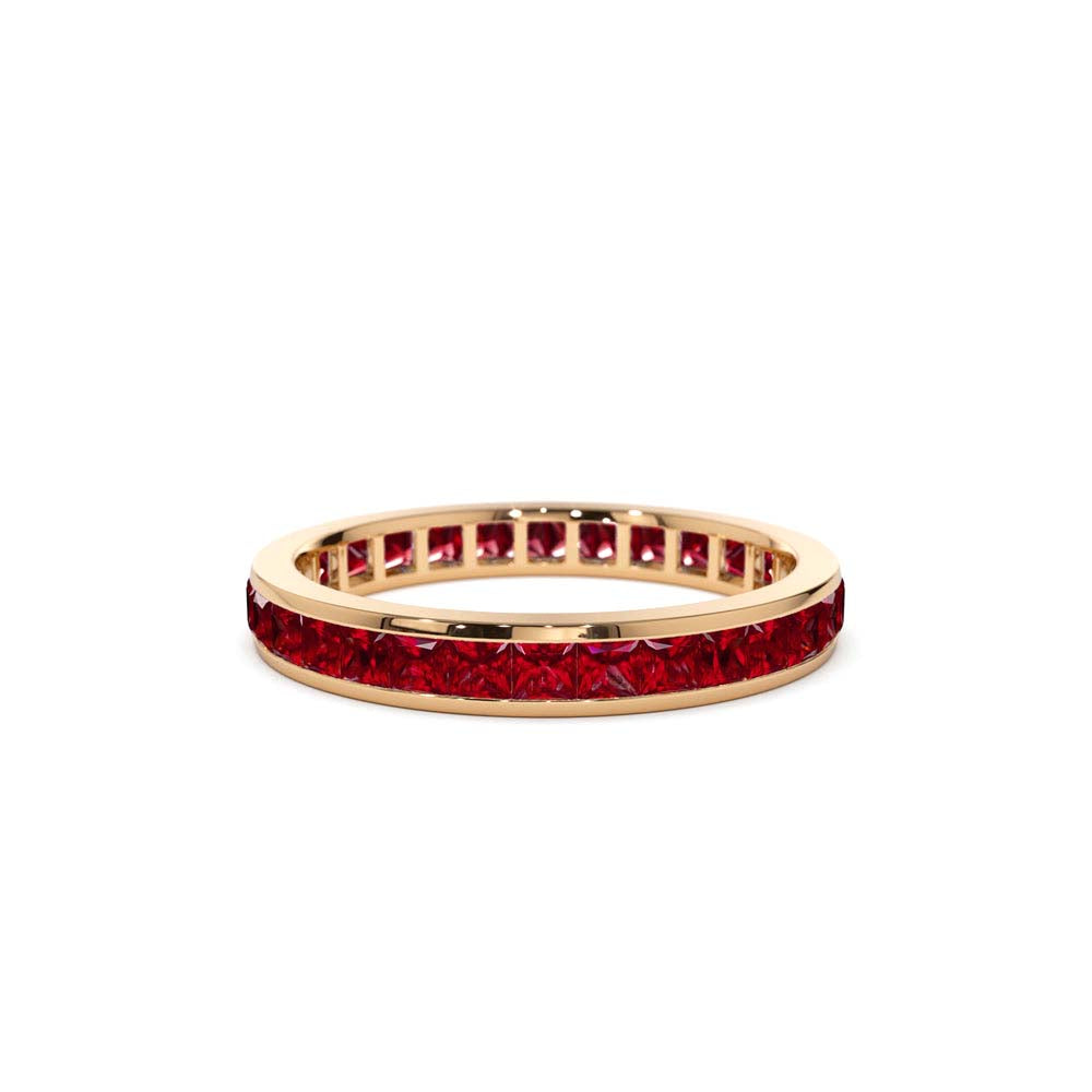 14K Gold Full Eternity Princess Cut Ruby Ring - view 2