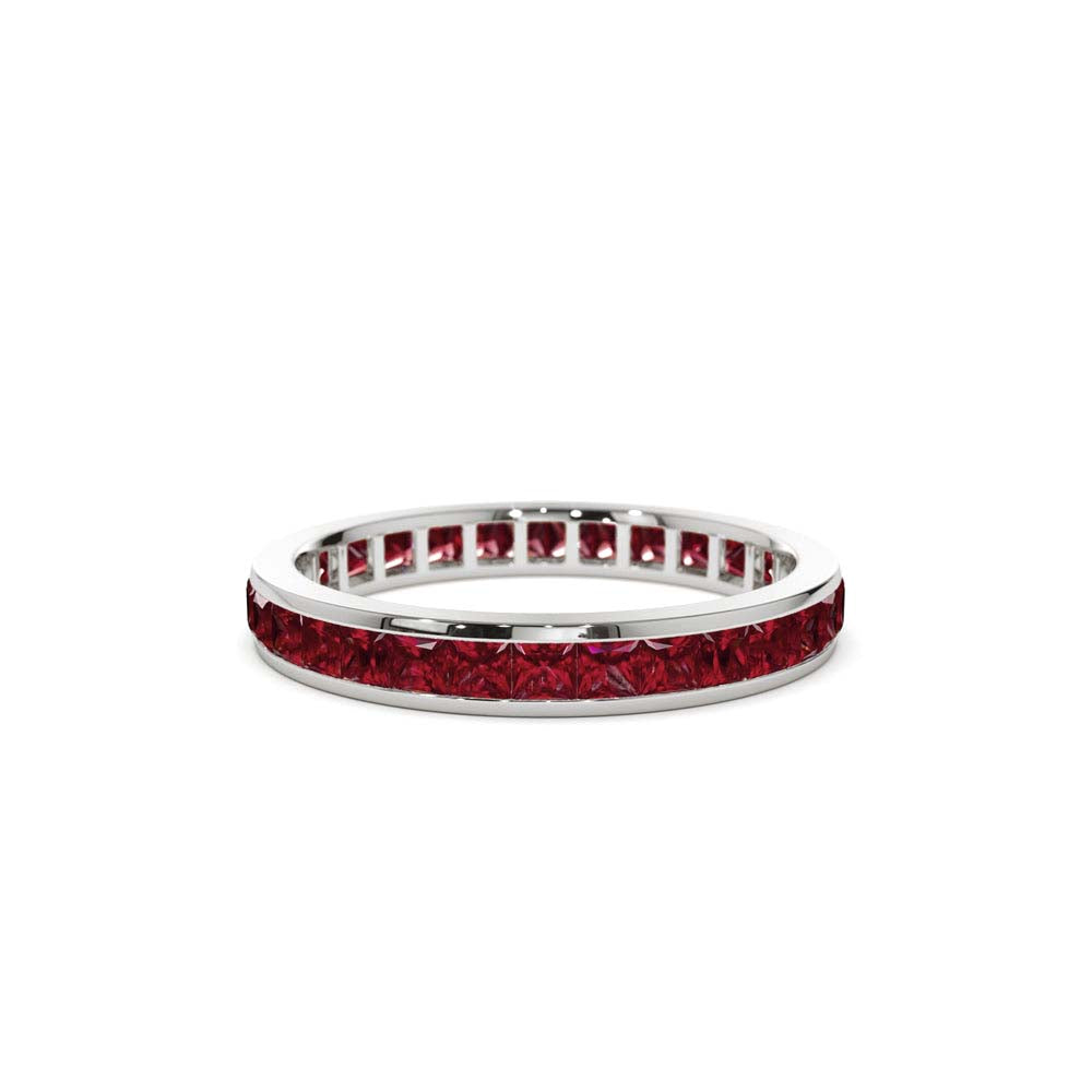 14K Gold Full Eternity Princess Cut Ruby Ring - view 3
