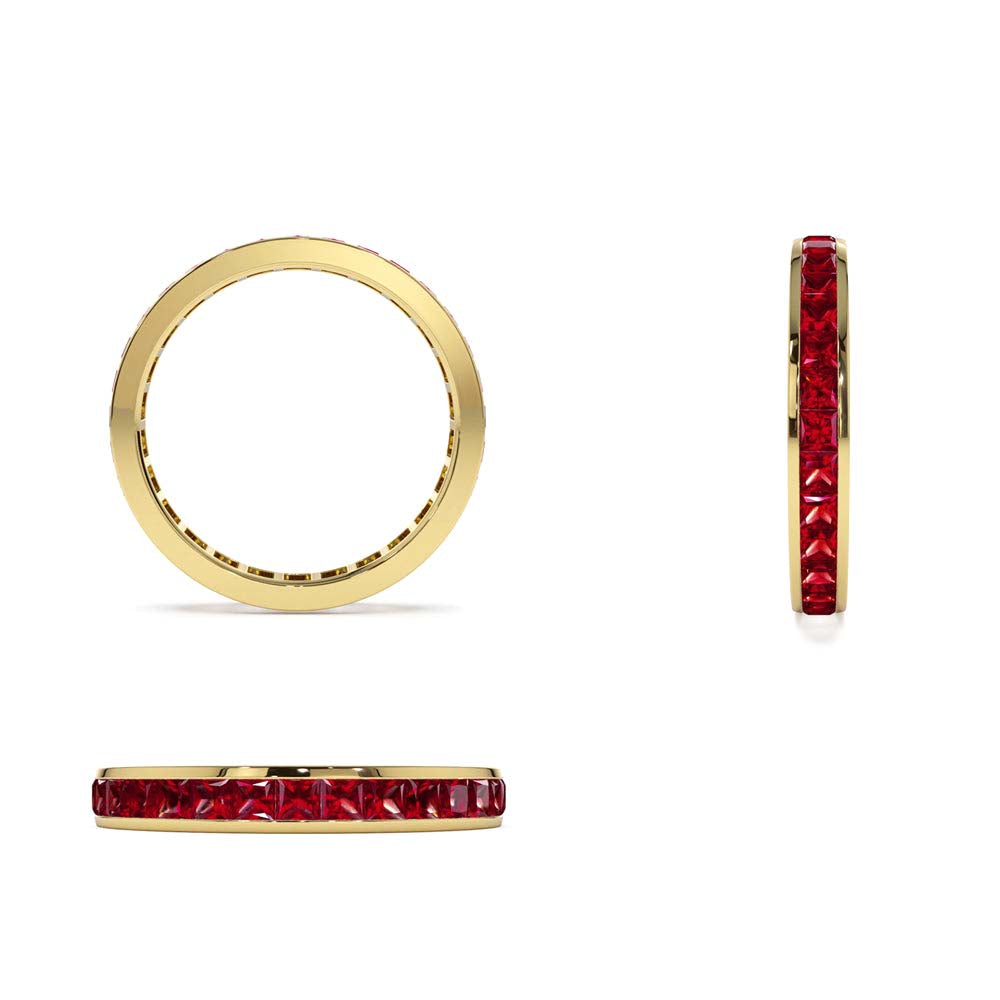 14K Gold Full Eternity Princess Cut Ruby Ring - view 4
