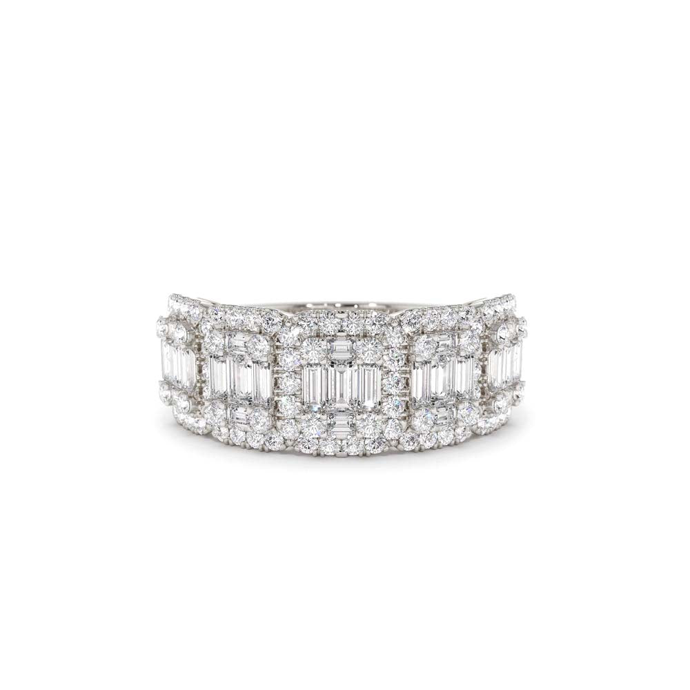 14K Baguette and Round Halo Diamond Ring - view 3