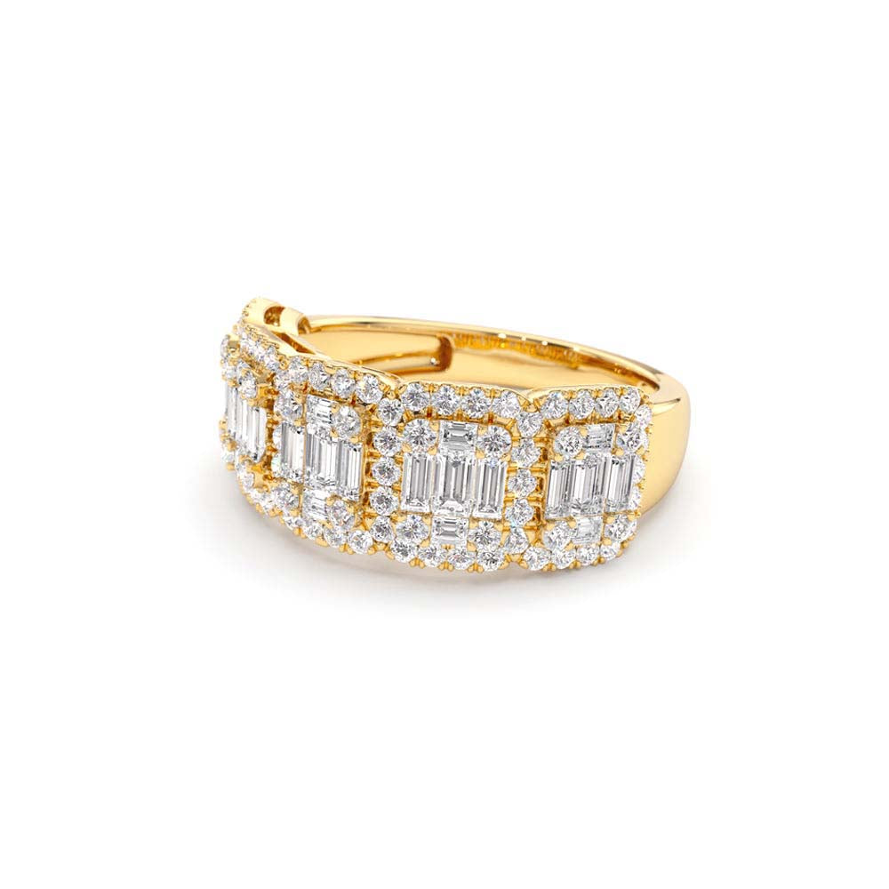14K Baguette and Round Halo Diamond Ring - view 4