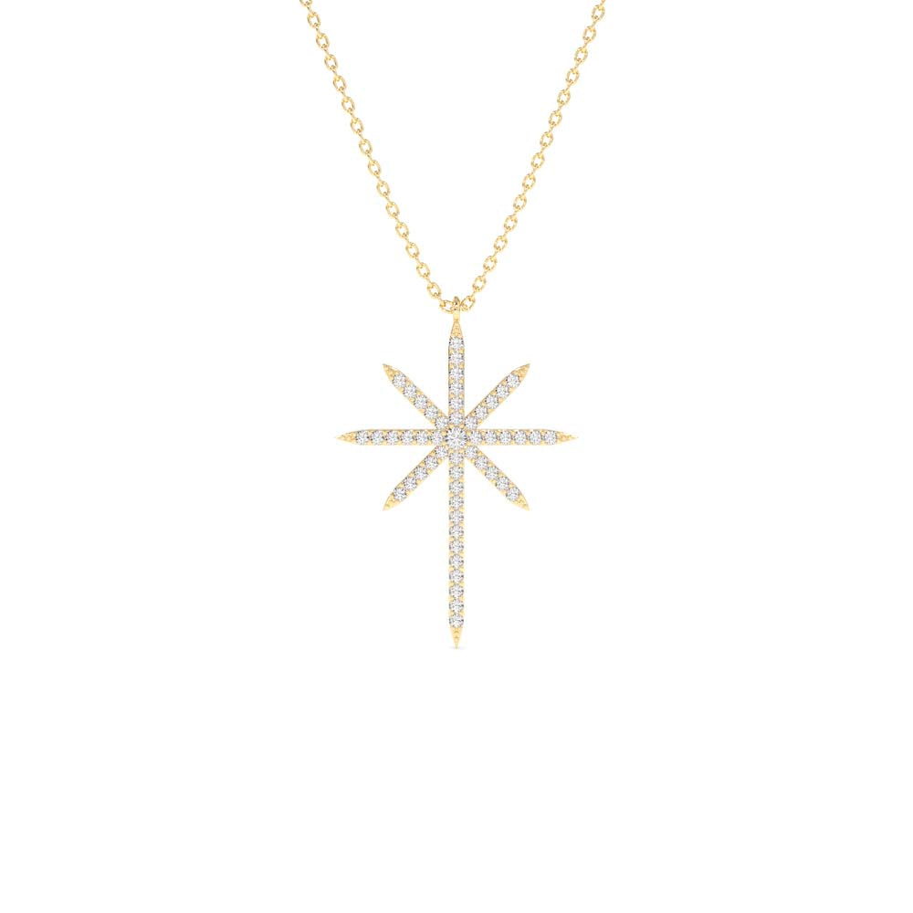 14K Solid Gold Celestial North Star Diamond Necklace by Orlina Fine