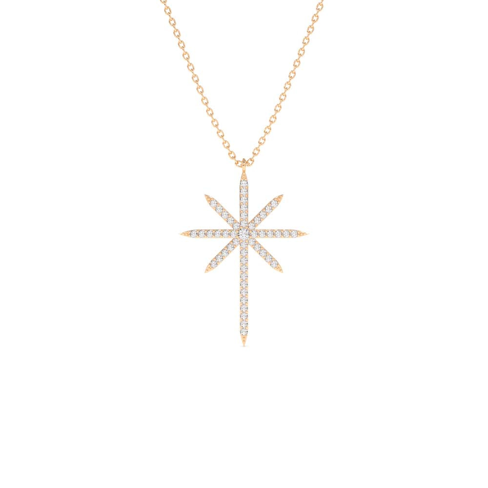 14K Solid Gold Celestial North Star Diamond Necklace - view 2