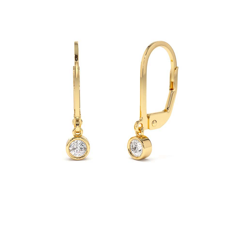 14K Lever Back Bezel Setting Diamond Earrings by Orlina Fine