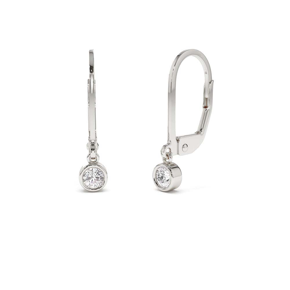 14K Lever Back Bezel Setting Diamond Earrings - view 2
