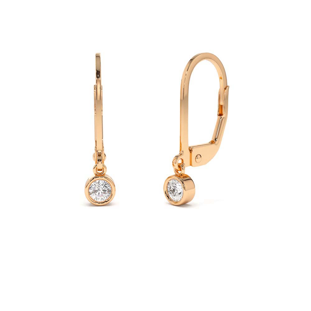 14K Lever Back Bezel Setting Diamond Earrings - view 3