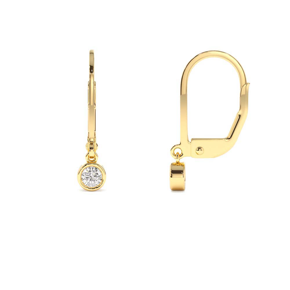 14K Lever Back Bezel Setting Diamond Earrings - view 4