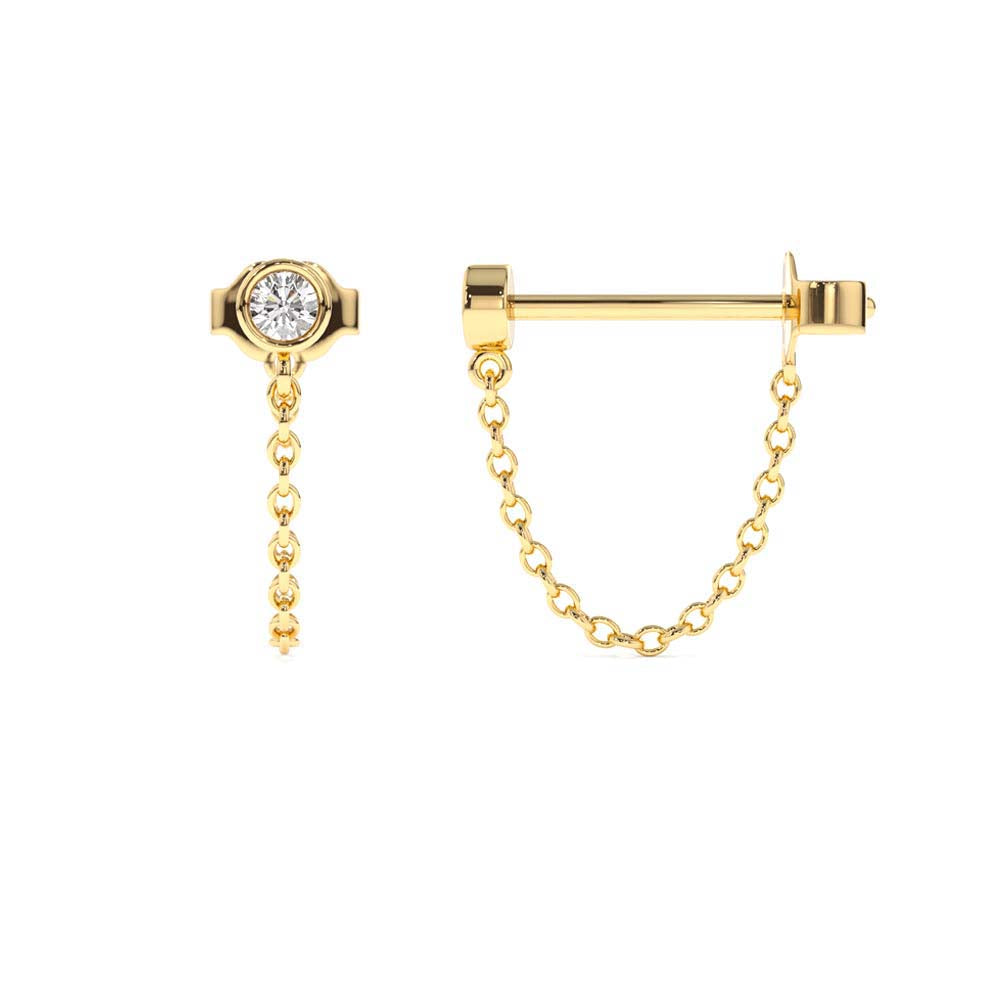 14K Minimal Baguette and Round Diamond Earrings - view 4