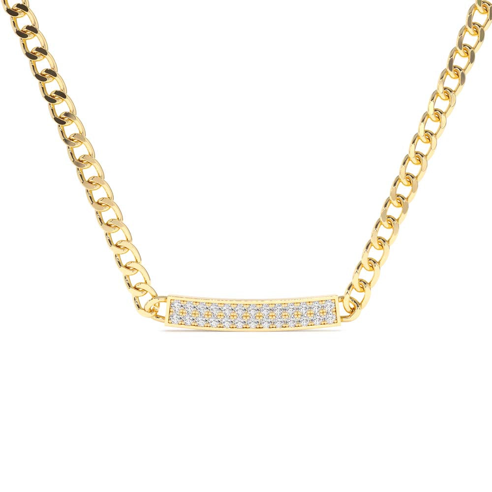14K Gold 3MM Curb Link Diamond Pave Necklace by Orlina Fine