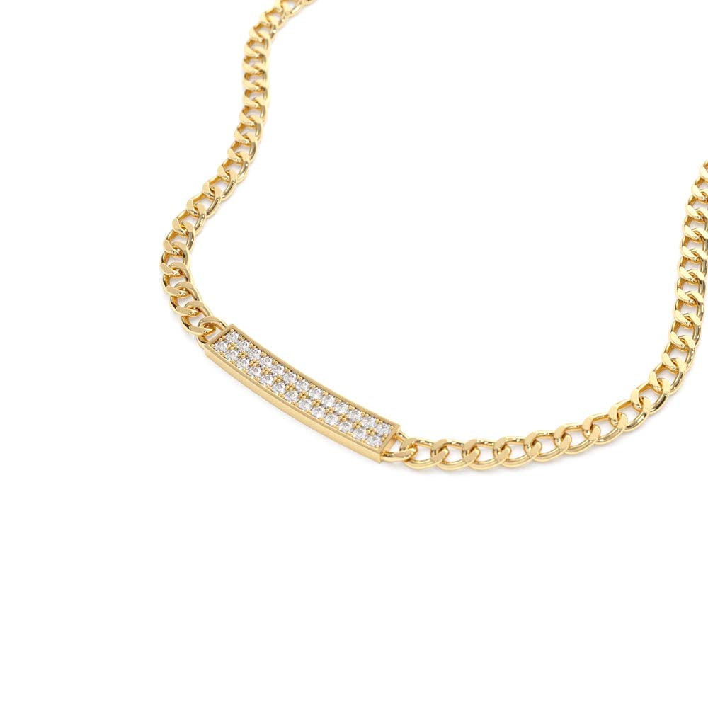 14K Gold 3MM Curb Link Diamond Pave Necklace - view 2