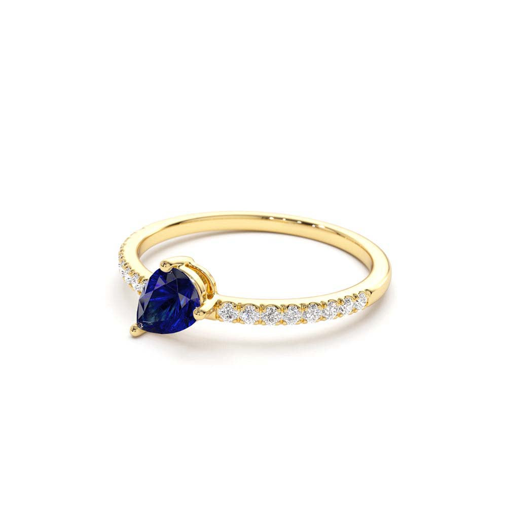 14K Slanted Pear Shape Sapphire Ring with Pave Diamonds - view 4