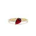 14K Slanted Pear Shape Ruby Ring with Pave Diamonds by Orlina Fine