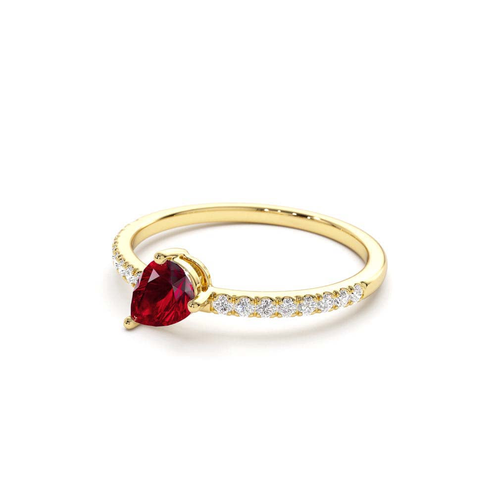 14K Slanted Pear Shape Ruby Ring with Pave Diamonds - view 4
