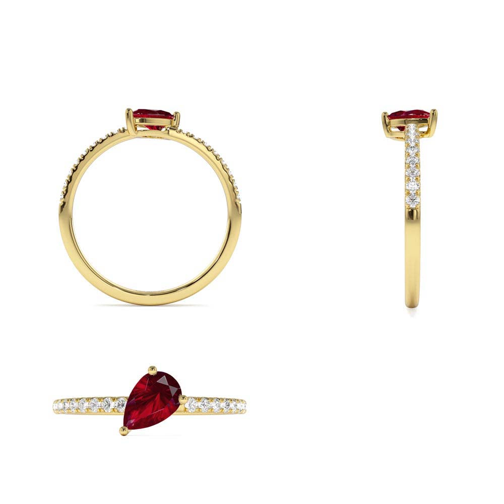14K Slanted Pear Shape Ruby Ring with Pave Diamonds - view 5